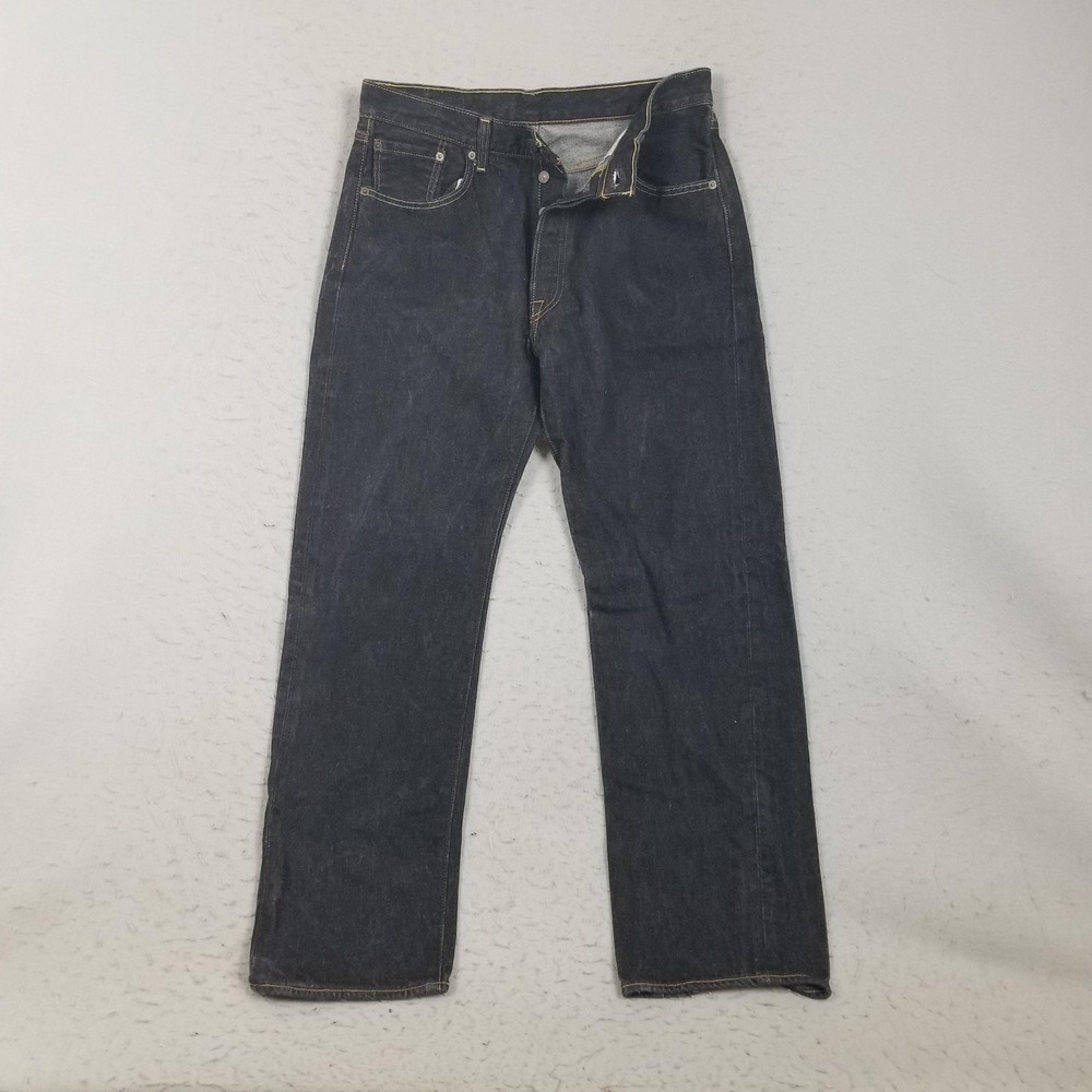 Levis 501 Button Fly Jeans Mens 34x30 Blue Dark Wash Straight 100% Cotton Denim